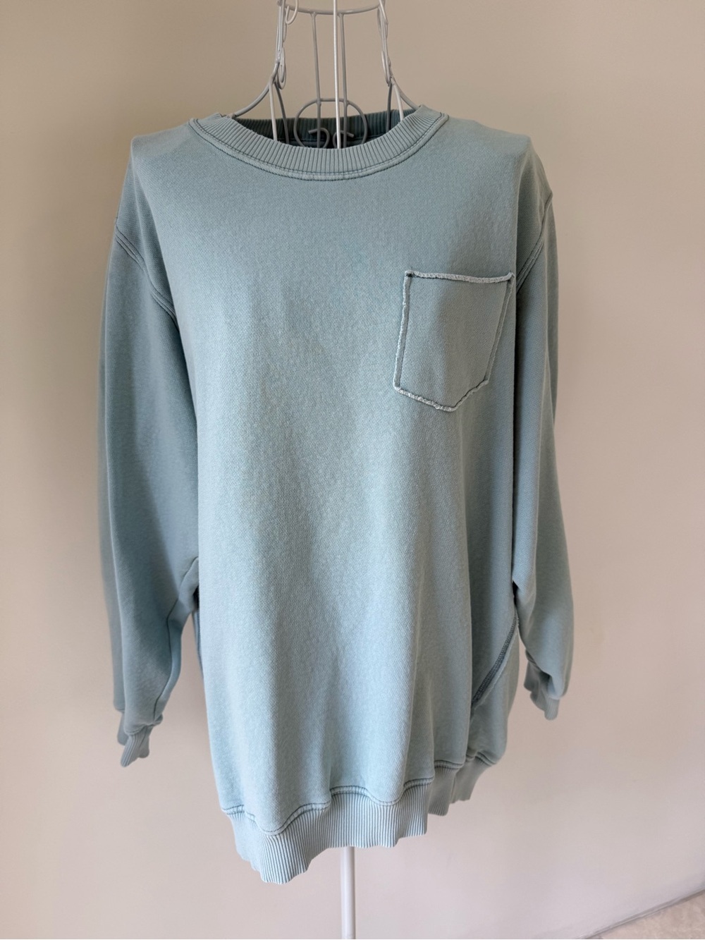Aerie Offline Oversized Heart Graphic Sweatshirt Blue Crewneck Pocket Size S